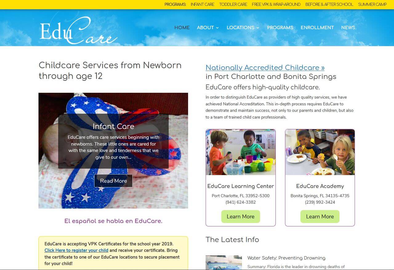 Screenshot: Educare Child Center website