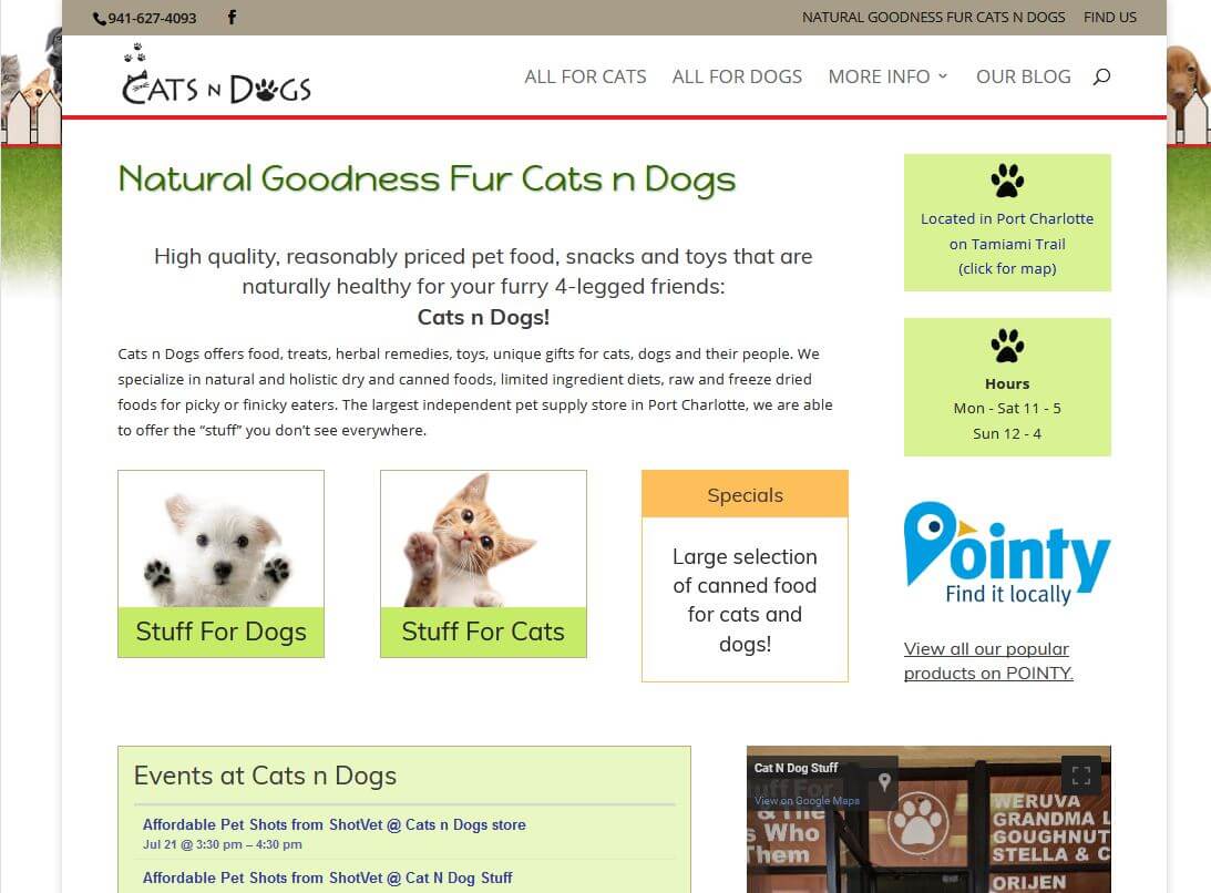 Screen shot of the Cats n Dogs website